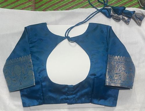 Blue Silk Designer Blouse with a Round Back Open Neck Design – Style & Stitching Guide