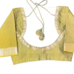 Gold Silk Blouse with Deep Back Neck Design