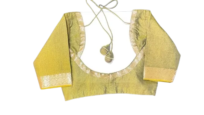 Gold Silk Blouse with Deep Back Neck Design