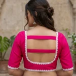 Rani pink blouse design with white lace and back straps