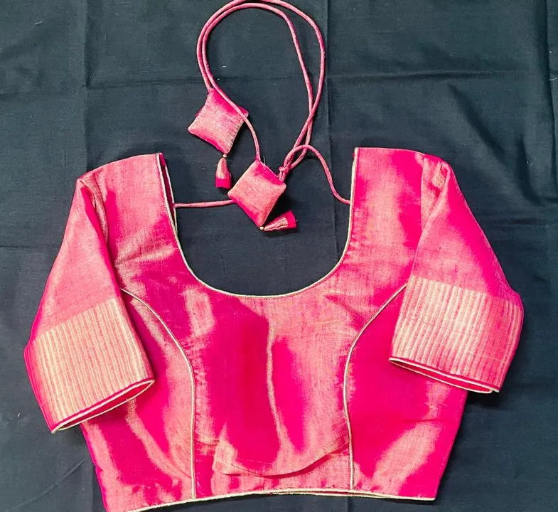 Stylish Pink Silk Saree Blouse with Deep U Back Neck Pattern