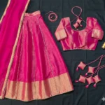Pink Silk Blouse Design 2026 with Deep Back Neck and Dori Tassels
