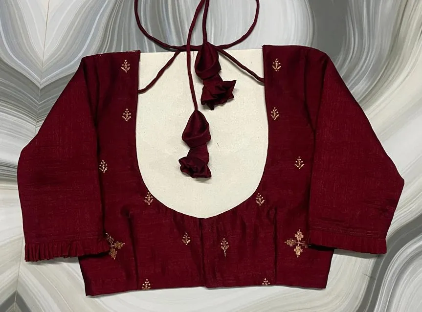 red bridal silk blouse back design